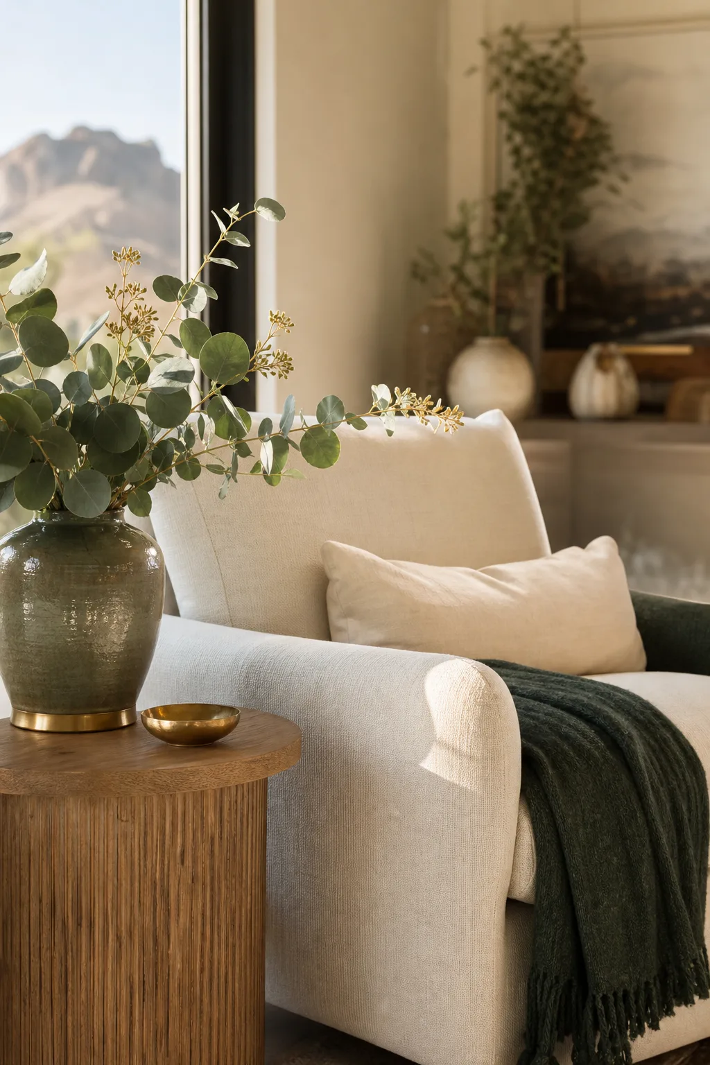 Sunlit Arizona living room with a soft armchair by a large window