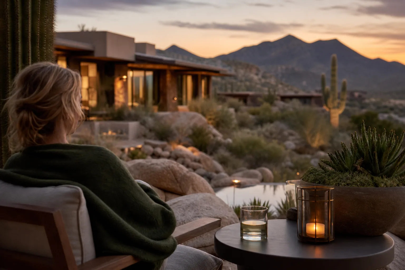 High Sonoran Desert luxury near Desert Mountain at dusk